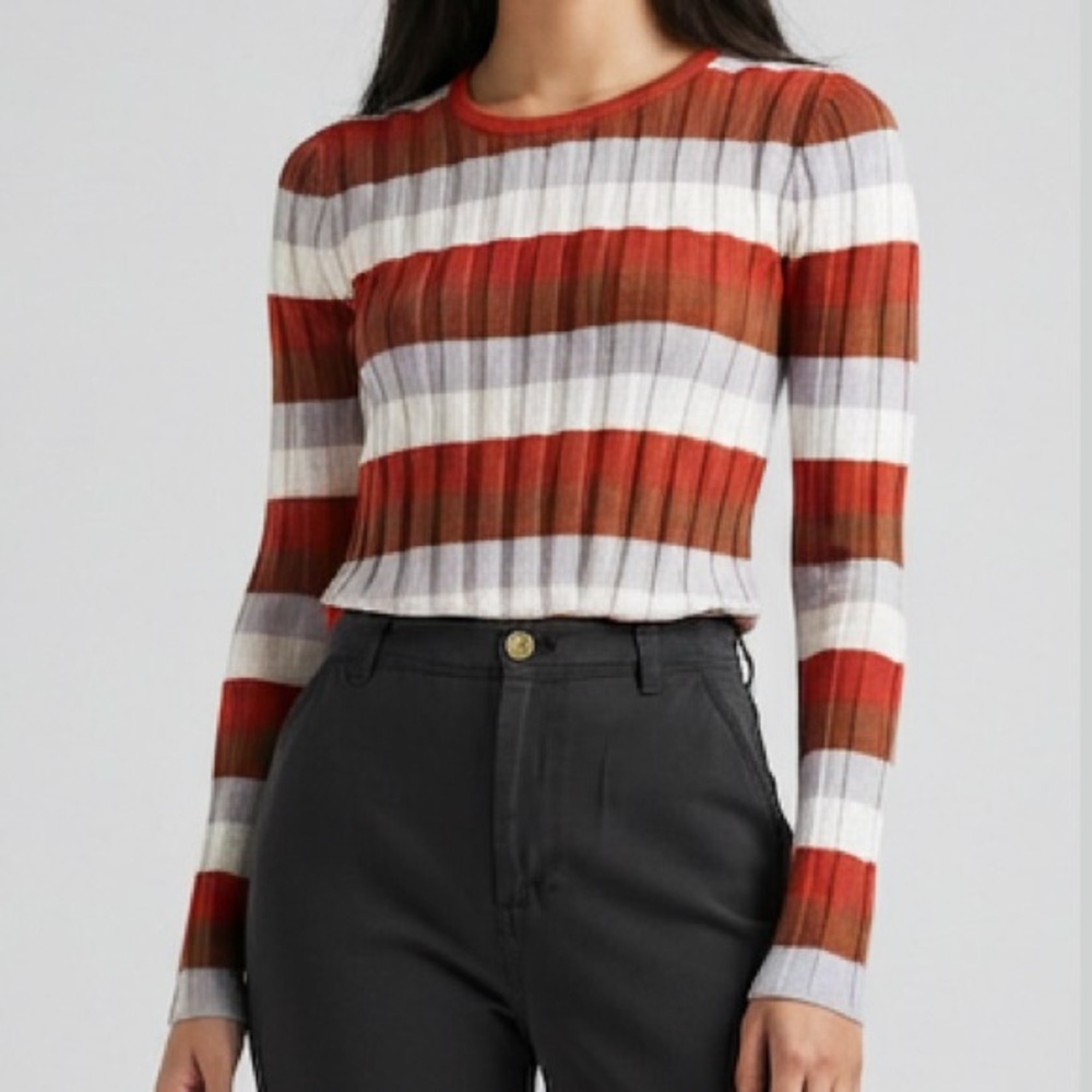 Madewell Clarkwell Retro Striped Ribbed Knit Sweater Hemp Small 70’s stripe EUC